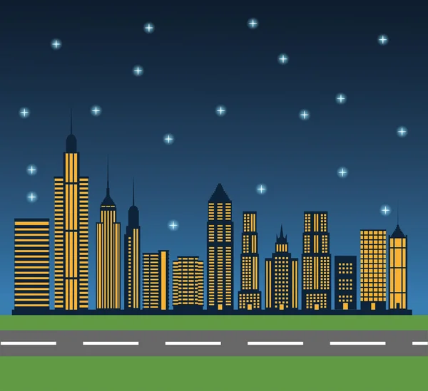 Edificios de diseño de ciudad nocturna — Vector de stock