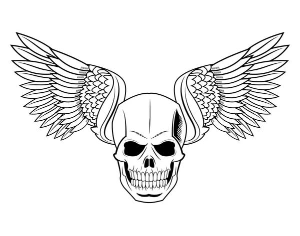 Czaszka z projekt sztuka tatuaż skrzydła — Wektor stockowy