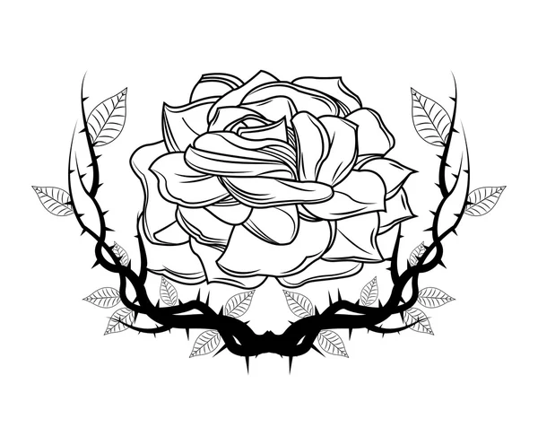 Rose with branches tattoo art design — Stock Vector