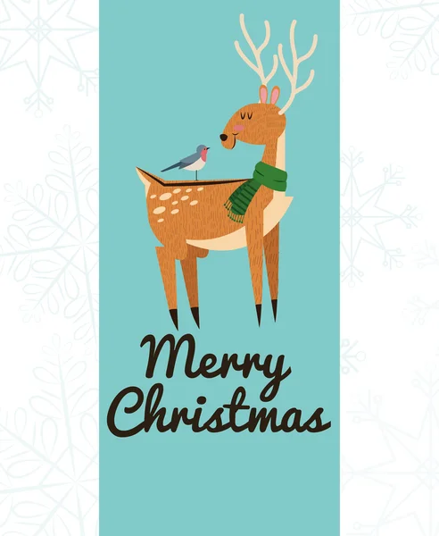 圣诞节设计的鹿鸟卡通 — 图库矢量图片