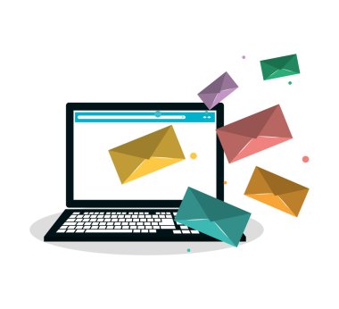 Laptop ve zarf posta kavramının