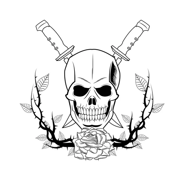 Skull with branches tattoo art design — Stock Vector