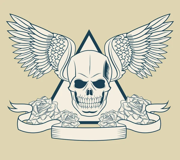 头骨与翅膀纹身艺术设计 — 图库矢量图片
