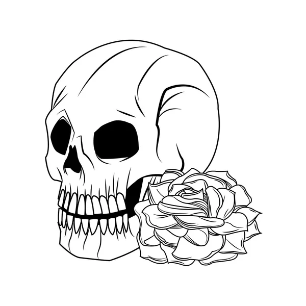 Skull and rose tattoo art design — Stock Vector