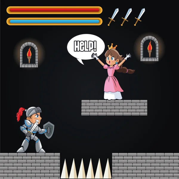 Princess warrior en videogame ontwerp — Stockvector