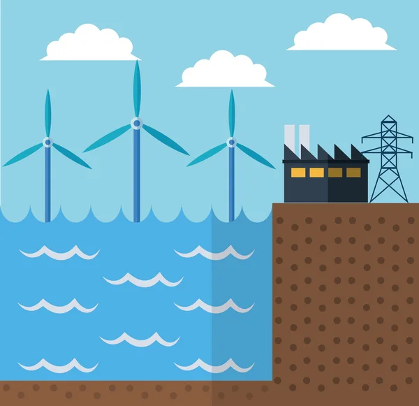 Wind molen en ecologie ontwerp — Stockvector