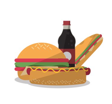Fast food kavramı hamburger ve simge kümesi