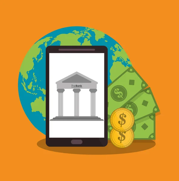 Smartphone de conceito de dinheiro — Vetor de Stock