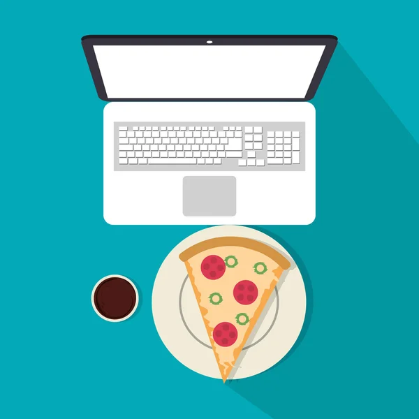 Pizza-Laptop und Limo aus Fast-Food-Konzept — Stockvektor