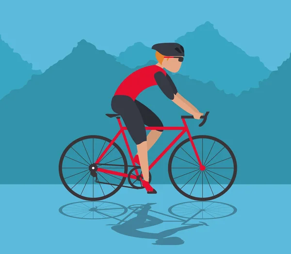 Hombre montar en bicicleta y montaña de diseño de fondo — Vector de stock