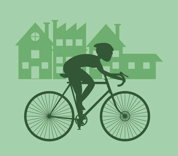 Homme vélo et ville fond design — Image vectorielle