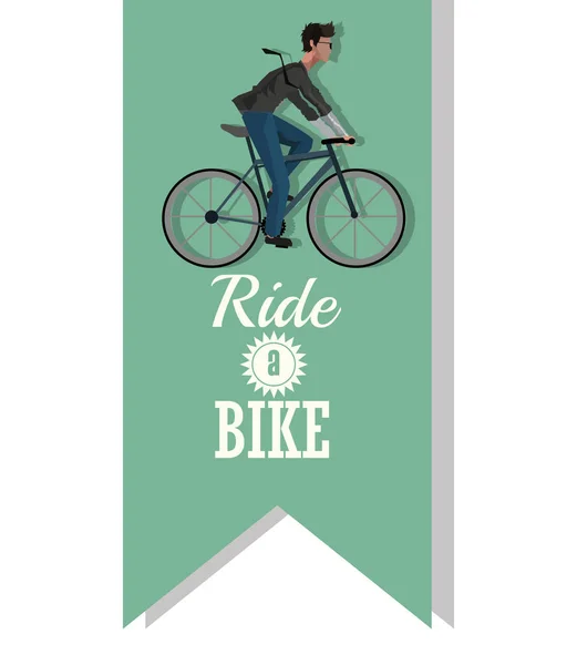 リボン デザインの中自転車に乗る男 — ストックベクタ