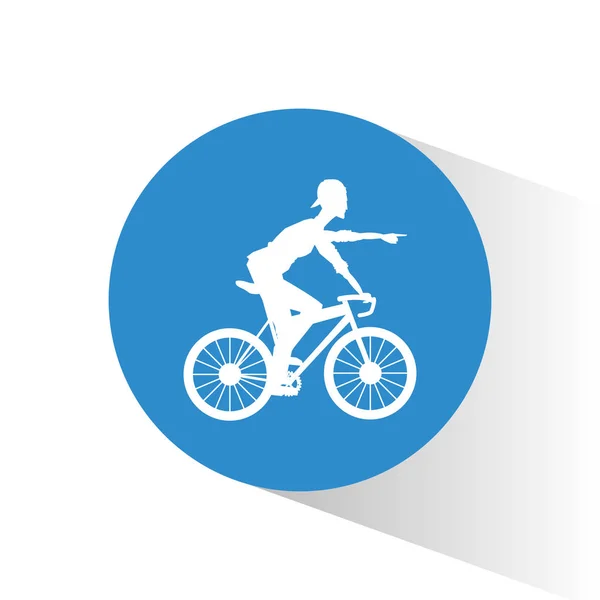 Homme vélo d'équitation à l'intérieur cercle design — Image vectorielle