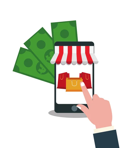 Nakupování a e-Commerce design smartphone — Stockový vektor