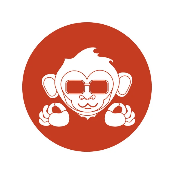 원 디자인 내부 절연된 원숭이 실루엣 — 스톡 벡터