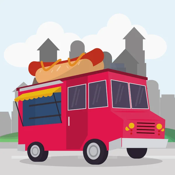 カラフルな食品のトラックのデザイン — ストックベクタ