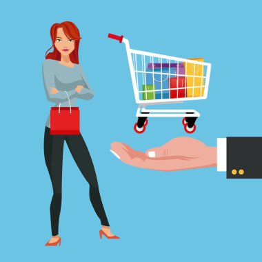 Sepeti kız ve tasarım alışveriş