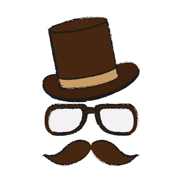 Isolated hipster hat glasses and mustache — Stock Vector