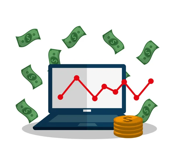 Laptop beneficio y diseño de dinero — Vector de stock