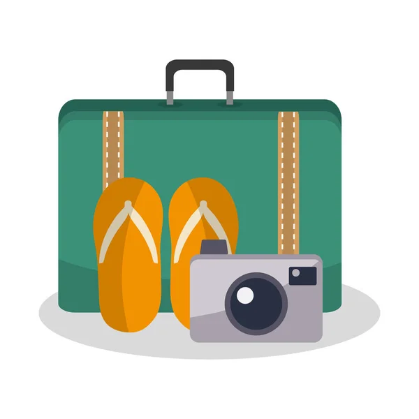 Изолированная сумка и камера дизайна путешествия — стоковый вектор