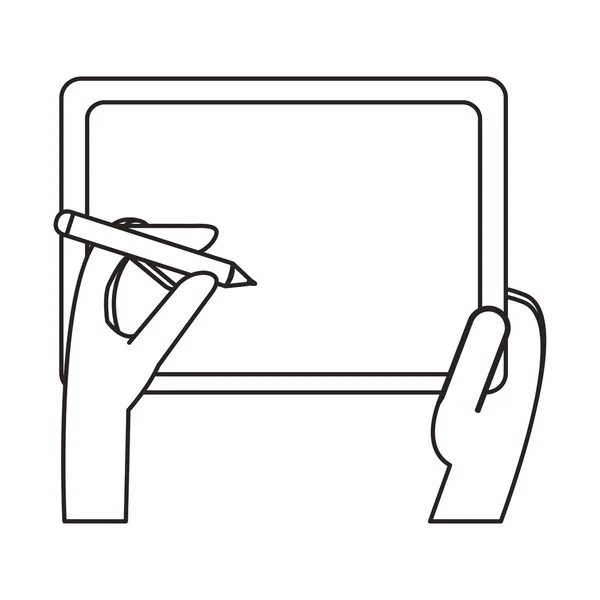 Tablet tasarım holding eller — Stok Vektör