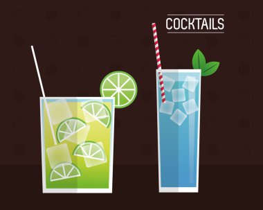 siyah arka plan mavi kokteyller ve Mimoza