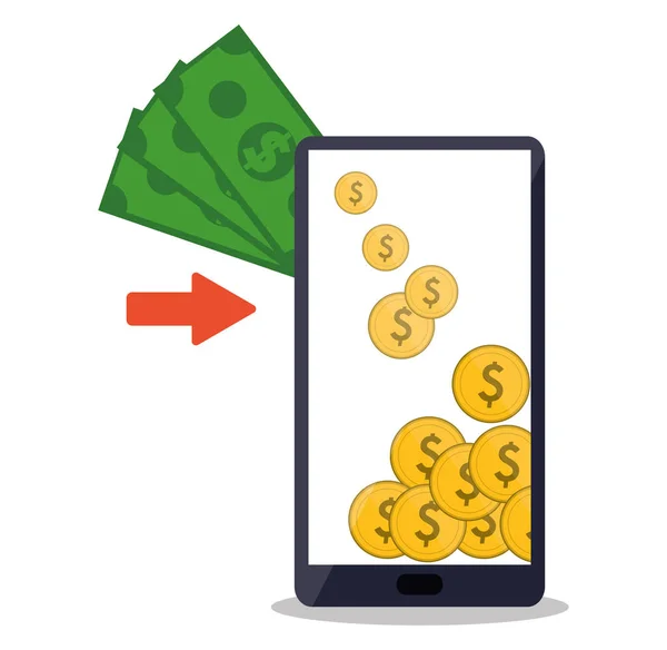 Mobil ödeme para bitcoins app — Stok Vektör