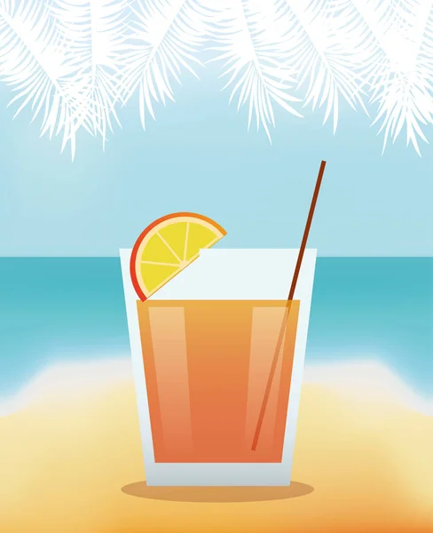 Coquetel de álcool limão com fundo de praia — Vetor de Stock