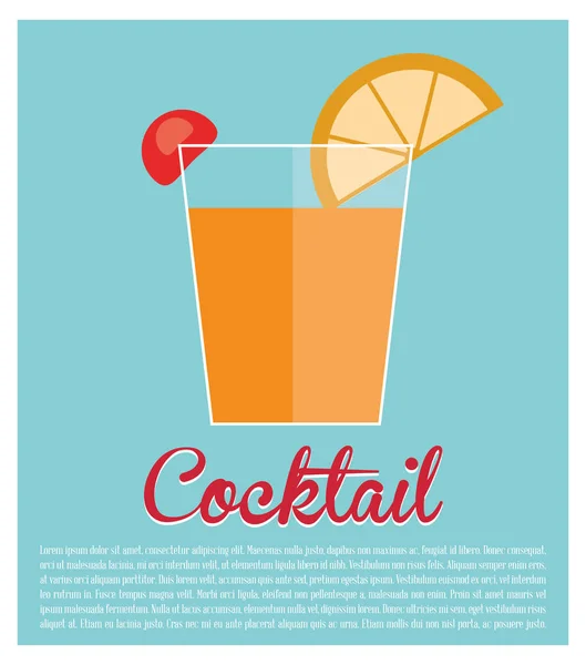 Cocktail alcol lime ciliegia sfondo blu — Vettoriale Stock