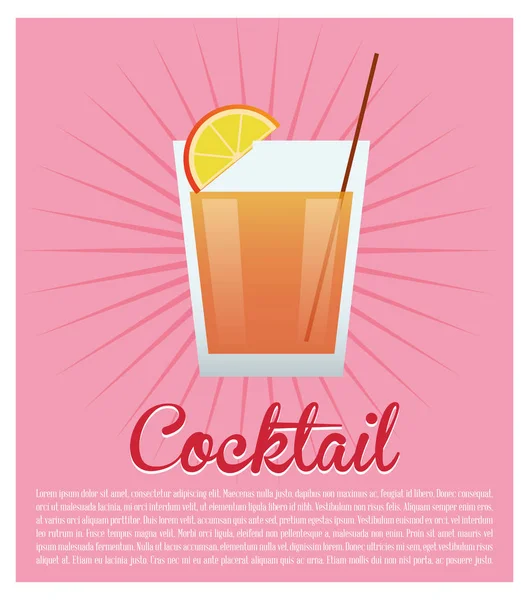 Cocktail orange segment pink background — Stock Vector