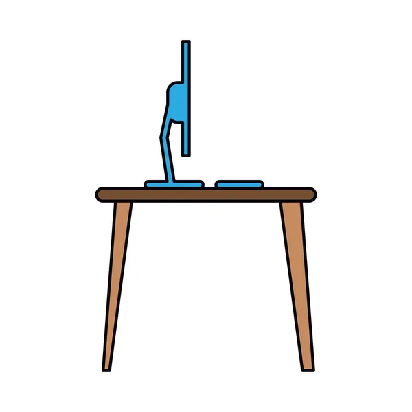 Blauw laptop bureau werkplek baan afbeelding — Stockvector
