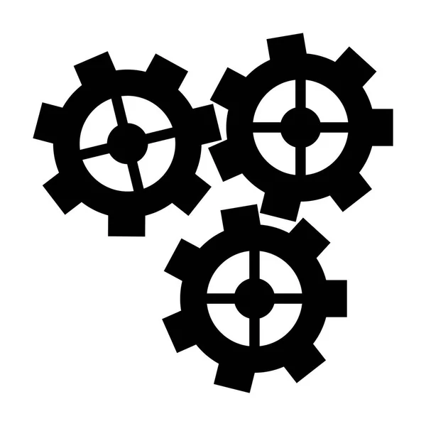 Silhouette three gear wheel engine cog icon — Stock Vector