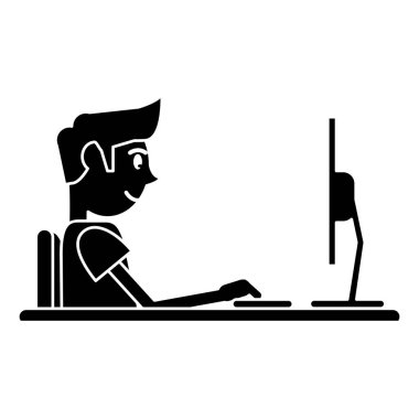 siluet adam çalışma alanı ile Danışma laptop
