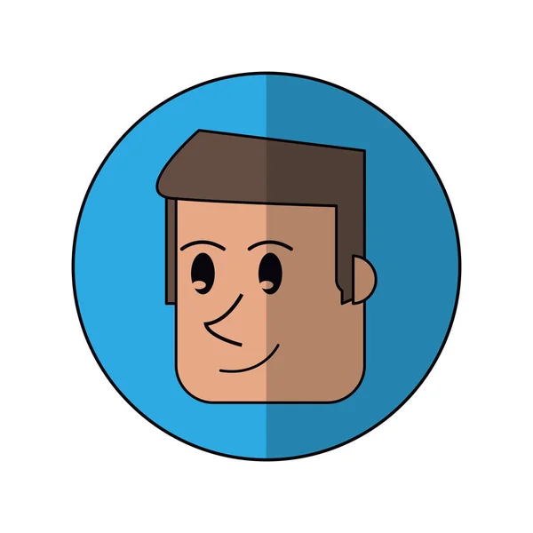 Caricatura cara hombre frente sonriente azul fondo sombra — Vector de stock