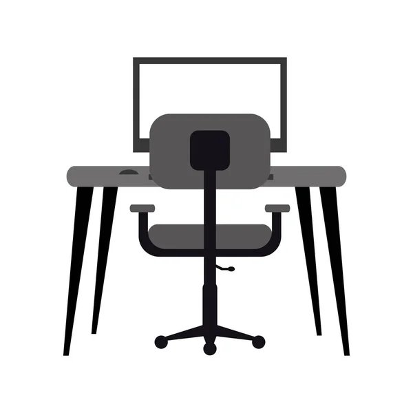 工作场所现代个人电脑扶手椅桌子单色 — 图库矢量图片