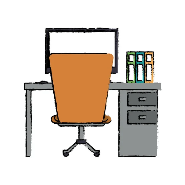 Caricatura worplace escritorio ordenador libros silla — Archivo Imágenes Vectoriales