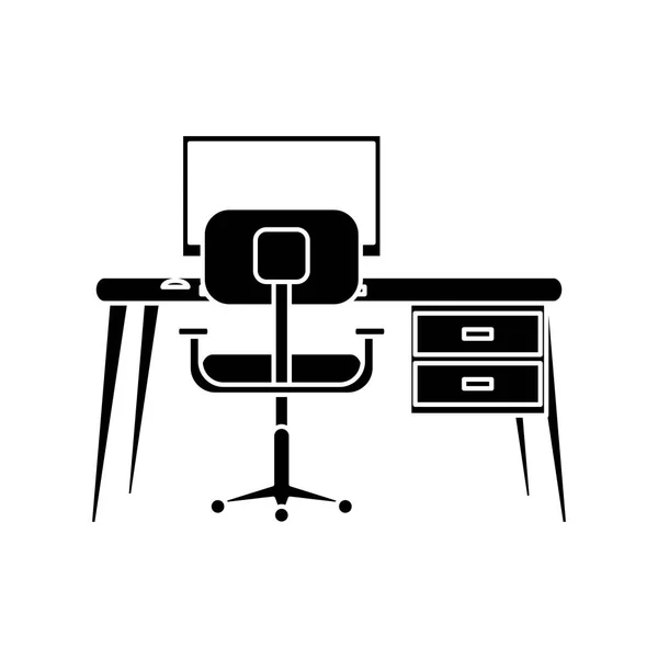 剪影工作场所现代个人电脑扶手椅桌子 — 图库矢量图片
