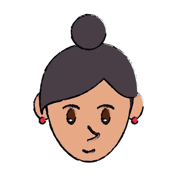 Dibujo de la cara de dibujos animados chica anillos rojos pelo gris — Vector de stock