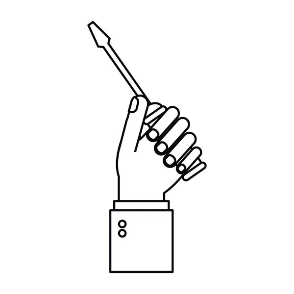Ruka držící šroubovák nástroj opravy osnovy — Stockový vektor
