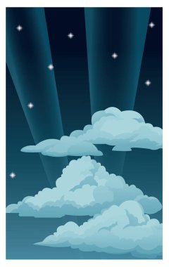 gece gökyüzünde bulutlar ışık ışınları yıldız