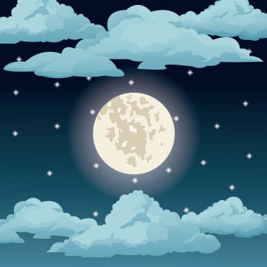 büyük ay gece gökyüzünde bulutlar yıldız