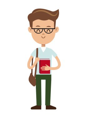 geri okul çocuk inek kitap gözlük ve çanta