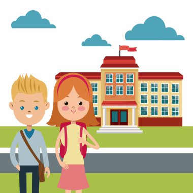 Bina erkek ve kız çocuk okula geri çalışma