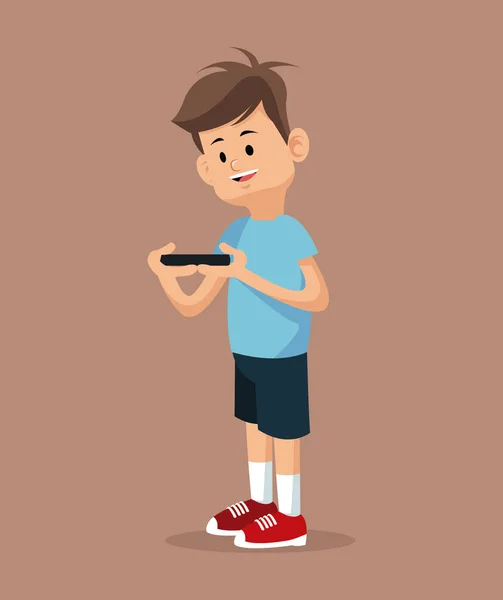 Jovem gamer de pé com smartphone — Vetor de Stock