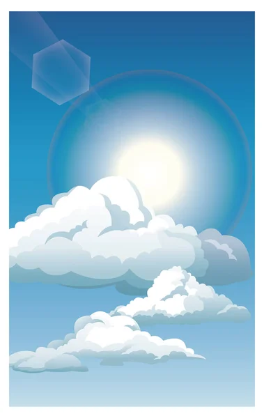 Blue sky clouds sun shinign — Stock Vector