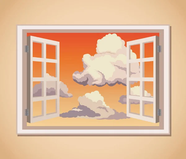 Fenster mit Sonnenuntergang Blick auf Wolken — Stockvektor