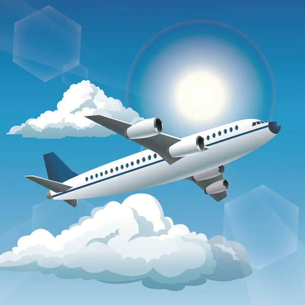 Flugzeuge sonnig blauer Himmel Wolken — Stockvektor