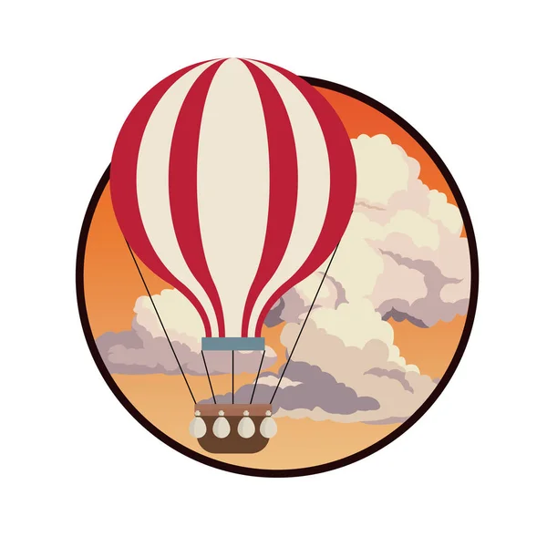 Δύση του ηλίου σύννεφα πετούν ουρανό airballoon ετικέτα design — Διανυσματικό Αρχείο