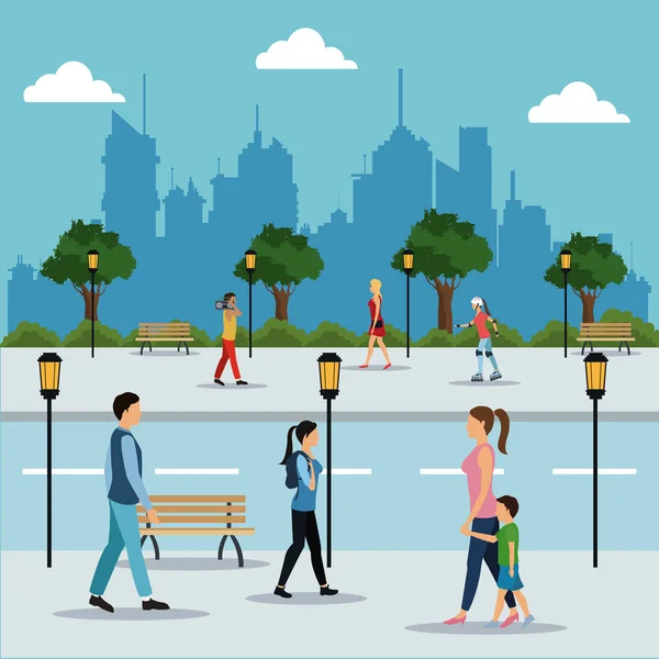Personnes marchant dans la rue ville — Image vectorielle