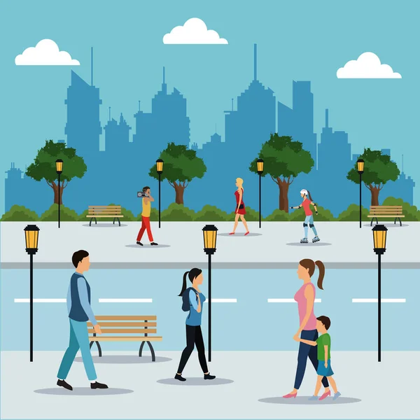 Gente caminando en la ciudad de la calle — Vector de stock